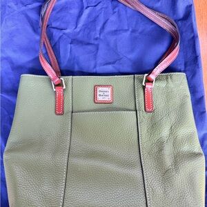 Dooney & Burke tote bag. Avocado with red interior